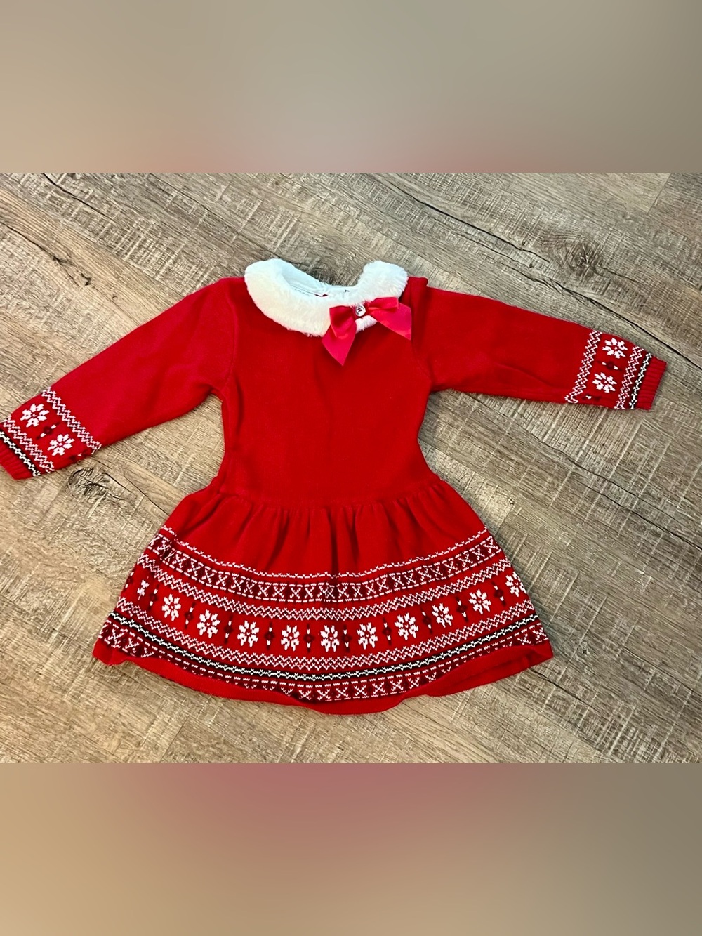Blueberi Boulevard Red Dress girl 3t 3 White Faux Fur Collar & Bow Christmas